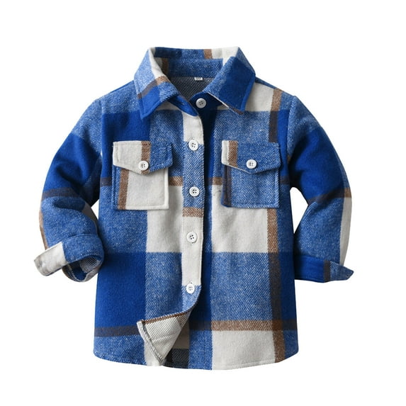 Hpapadks Girls Tops Kids Long Sleeve Lapel Button Down Plaid Shirt Coat Tops with Pockets Boys Shirts Dark Blue 3 Months-6 Months