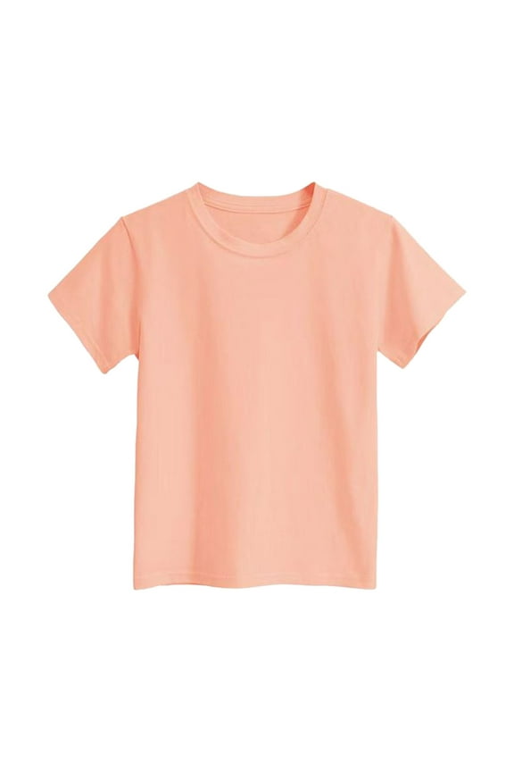 Girls Tops Summer Casual Short Sleeve Solid Color Loose Fit Classic T Shirt Top Boys Tshirts Rose Gold 5 Years-6 Years