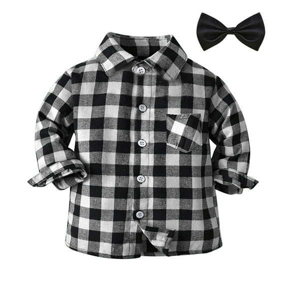 Hpapadks Girls Tops Toddler Kids Long Sleeve Plaid Button Down Pockets Shirt Tops Coat Bow Tie Boys Shirts Black 3 Years-4 Years