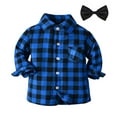 thumbnail image 1 of Hpapadks Girls Tops Toddler Kids Long Sleeve Plaid Button Down Pockets Shirt Tops Coat Bow Tie Boys Shirts Blue 18 Months-24 Months, 1 of 4