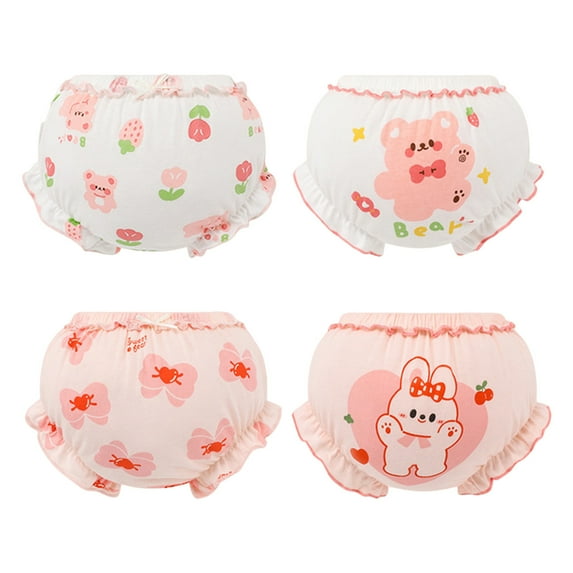 Hpapadks Girls Underwear Sweet Print Shorts Cotton Ruffled Briefs Underpants 4PCS Girls Panties Pink 1-2 Years
