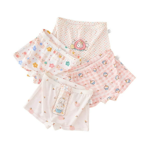 Hpapadks Girls Underwear Sweet Cute Cartoon Print Comfortable Underwear Underpanties 4PCS Girls Panties Pink 6-7 Years