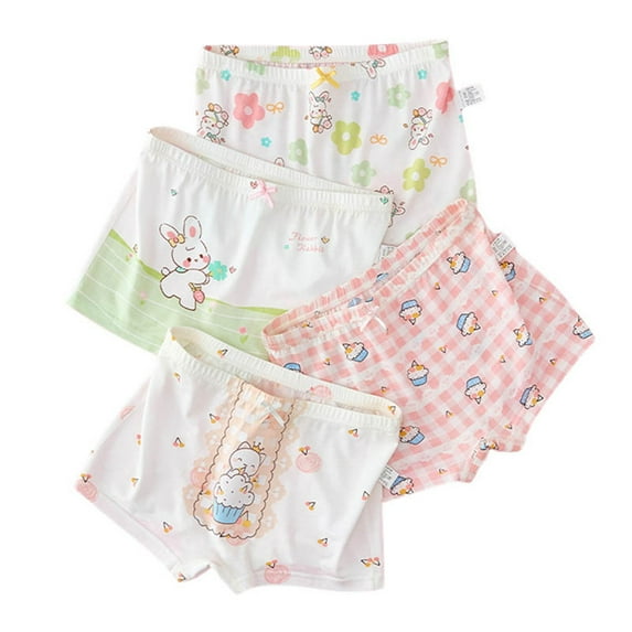 Hpapadks Girls Underwear Sweet Cute Cartoon Print Comfortable Underwear Underpanties 4PCS Girls Panties White 2-3 Years