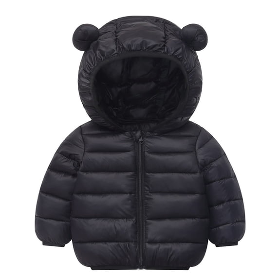 Hpapadks Girls Winter Coat Boys Solid Zipper Long Sleeve Keep Warm Hooded Coats with Pocket Toddler Jacket Black 5-6 Years