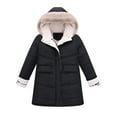 thumbnail image 1 of Hpapadks Girls Winter Coat Long Sleeve Solid Windproof Zipper Thick Warm Long Hooded Coats Toddler Jacket Black 5-6 Years, 1 of 6