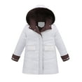 thumbnail image 1 of Hpapadks Girls Winter Coat Long Sleeve Solid Windproof Zipper Thick Warm Long Hooded Coats Toddler Jacket White 5-6 Years, 1 of 6
