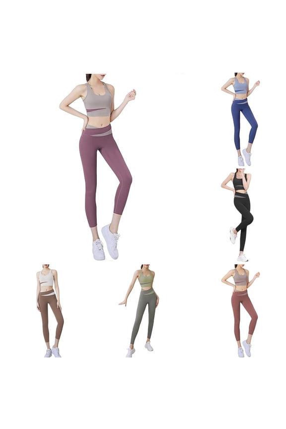 Gym Sets Woman 2 Piece Quick Dry Solid Tracksuit Yoga Sports Bra High Waist Stretch Leggings Pants Set Yoga Outfits for Women Purple M