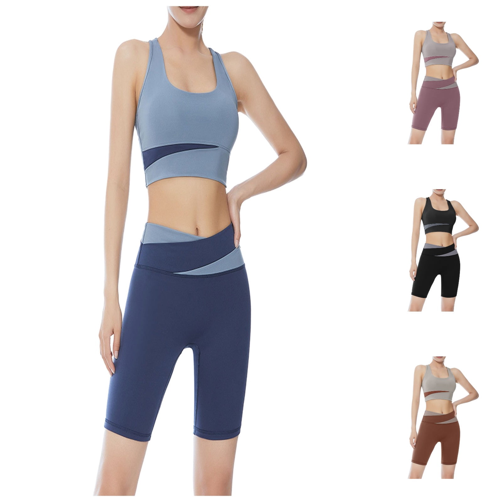 Hpapadks Gym Sets Woman 2 Piece Splicing Color Fast Drying Sports Yoga ...