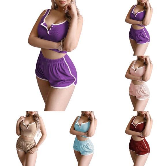 Hpapadks Gym Sets for Women 2 Piece Fitness Sleeveless Solid Buttons Tops Mesh Retro Yoga Bodybuilding Sports Running Shorts Set Yoga Outfits for Women Purple M