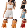 thumbnail image 1 of Hpapadks Gym Sets for Women 2 Piece Seamless Running Fitness Wear Slim Sleeveless Solid Square Neck Tank Tops Shorts Yoga Suit Yoga Outfits for Women Beige L, 1 of 5