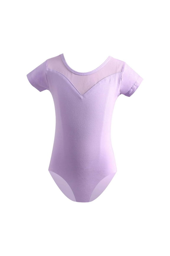 Gymnastics Leotards for Girls Girl Ballet Jazz Dance Recital Short Sleeve Solid Romper Leotard Dresses for Girls Purple 9-10Y