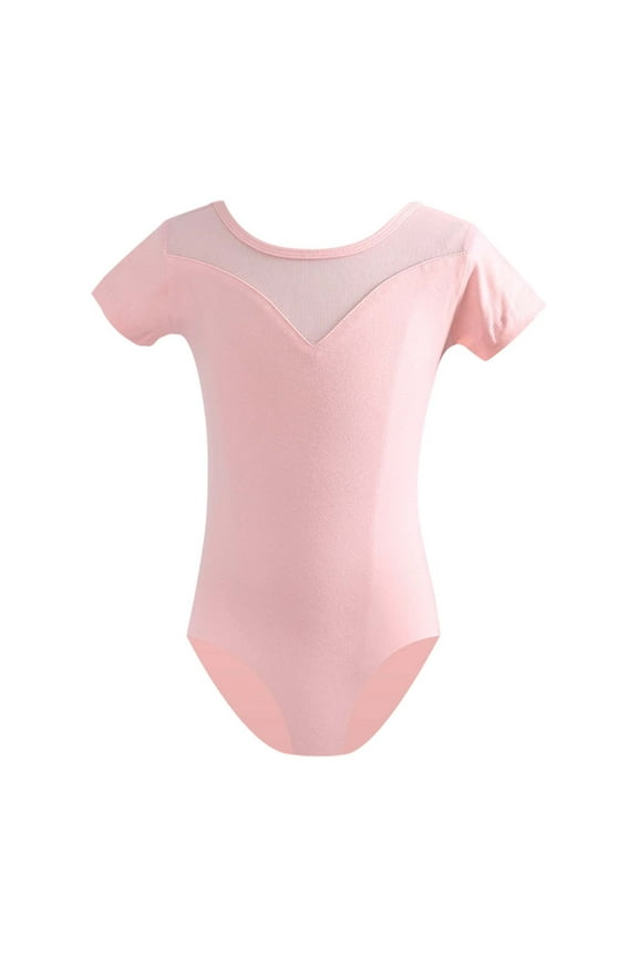 Gymnastics Leotards for Girls Girl Ballet Jazz Dance Recital Short Sleeve Solid Romper Leotard Girls Dresses Light Pink 18-24M