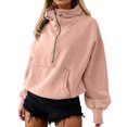 thumbnail image 1 of Hpapadks Half Zip Up Hoodies for Women High Neck Long Sleeve Solid Hooded Sweatshirt wirh Pocket Light Pink L, 1 of 5