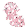 thumbnail image 1 of Hpapadks Halloween Cute Pajama Sets for Women Satin Silk Pumpkin Graphic Short Sleeve Sleepwear 2 Piece Button Down Top and Shorts Women Pjs Pink, 1 of 6