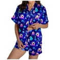 thumbnail image 1 of Hpapadks Halloween Sexy Pajama Set for Women Pumpkin Print Short Sleeve Button Down 2 Piece Women Pjs Blue, 1 of 6