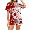 thumbnail image 1 of Hpapadks Halloween Women Pajama Sets Satin Silk Short Sleeve Button Down Top and Shorts Soft Sleepwear 2 Piece Womens Pjs Sets Brick Red, 1 of 5
