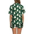 thumbnail image 1 of Hpapadks Halloween Womens Pajamas Set Silk Button Down 2 Piece Silk Sleepwear Shorts Ruffle Notch Collar Womens Pjs Dark Green, 1 of 6