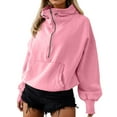 thumbnail image 1 of Hpapadks High Neck Hoodies for Women Oversized Half Zip Drawstring Y2K Long Sleeve Solid Sweatshirt wirh Pockets Pink XL, 1 of 6