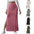 thumbnail image 1 of Hpapadks High Waisted Skirts for Women High Waist Stretchy Rib Knit Split Slit Hem Midi Pencil Skirt Army Green L, 1 of 8