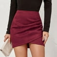 thumbnail image 1 of Hpapadks High Waisted Skirts for Women Suede Solid Fall Winter Pleated Irregular Zipper Short Half Skirt Wine XL, 1 of 5
