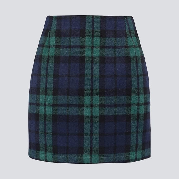 Hpapadks Holiday Skirts for Women High Waist Slimming Plaid Pencil Wool Mini Bodycon Skirt Green M