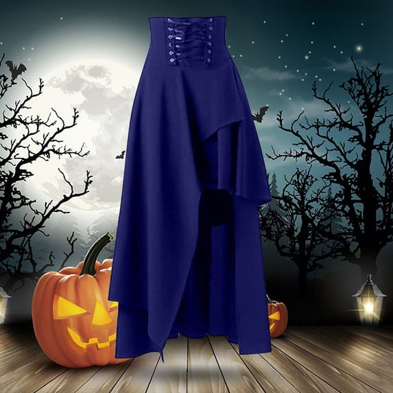 Hpapadks Holiday Skirts for Women Steampunk Gothic Vintage Irregular Solid Lace Midi Skirt Dark Blue S