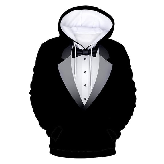 Hpapadks Hoodie Men 3D Tuxedo Print Hoodies Pullover Long Sleeve Hooded Sweatshirt Halloween Christmas Party Festival Mens Sweatshirts