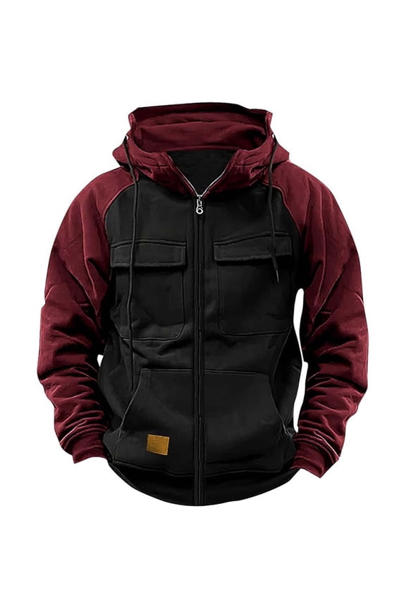 Hoodie Men Tactical Outdoor Zip Up Hooded Jacket with Pocket Color Block Raglan Sleeve Hoodies Pullover Mens Sweatshirts