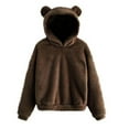 thumbnail image 1 of Hpapadks Hoodie Women Warm Cute Bear Ears Hooded Long Sleeve Solid Casual Loose Outwear Women's Sweatshirt Coffee L, 1 of 6