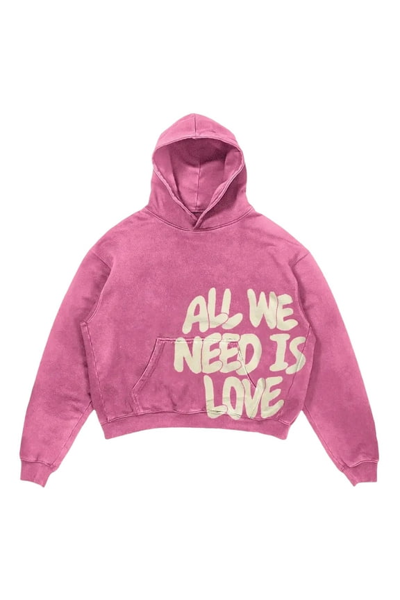 Hoodie Women Punk Streetwear Long Sleeve Letter Print Loose Hooded Womens Sweatshirt Pink L