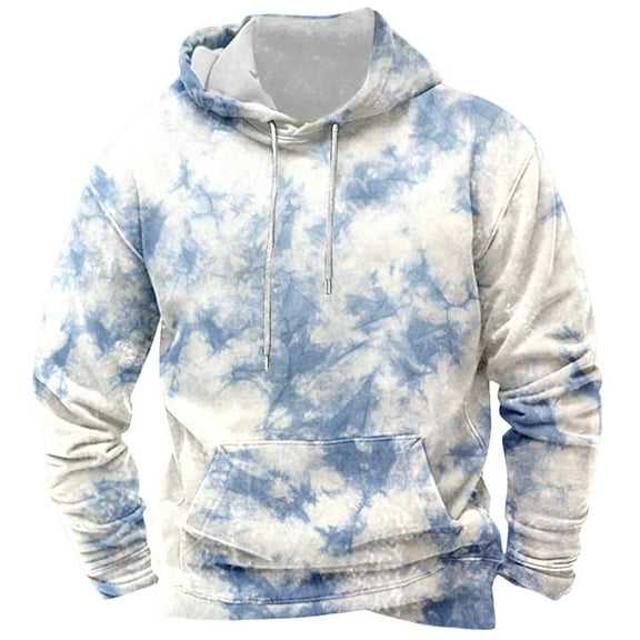 Hpapadks Hoodie for Men Athleisure Drawstring Hoodies Pullover with Pocket Lightweight Long Sleeve Tie Dye Print Men's Sweatshirts
