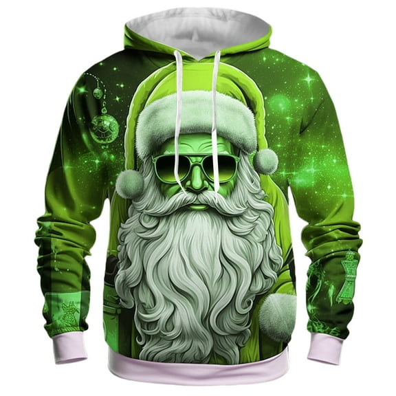 Hpapadks Hoodie for Men Christmas Santa Print Hoodies Pullover Festival Party Long Sleeve Hooded Men's Sweatshirts