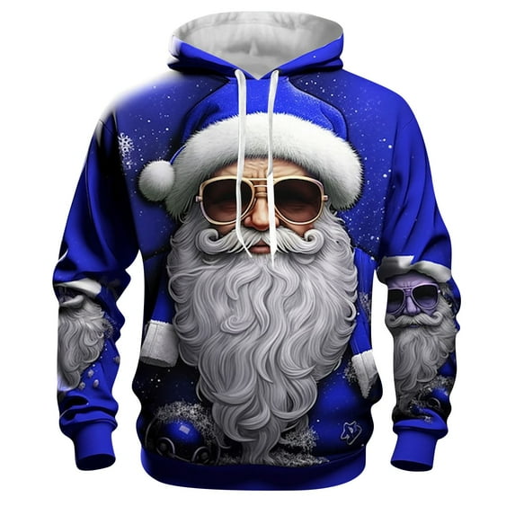 Hpapadks Hoodie for Men Christmas Santa Print Hoodies Pullover Festival Party Long Sleeve Hooded Men's Sweatshirts