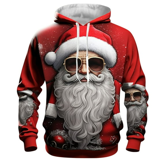 Hpapadks Hoodie for Men Christmas Santa Print Hoodies Pullover Festival Party Long Sleeve Hooded Mens Sweatshirts