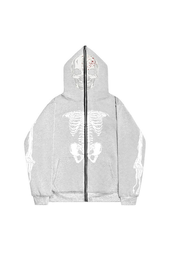 Hoodie for Men Glow In The Dark Vintage Gothic Skull Print Full Zip Hoodies Pullover with Pocket Halloween Hooded Jacket Mens Sweatshirts