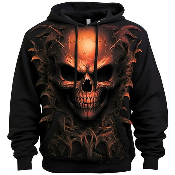 Hpapadks Hoodie for Men Halloween Vintage Gothic Skeleton Print Hoodies Pullover with Front Pocket Drop Shoulder Sweatshirts for Men