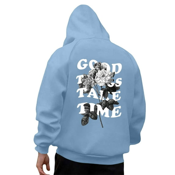 Hpapadks Hoodie for Men Oversize Hoodies Pullover with Vintage Flower Letter Print Lightweight Mens Sweatshirts