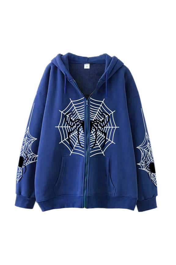 Hoodies for Men Graphic Halloween Retro Spider Web Print Full Zip Hoodies Pullover with Pocket Oversized Long Sleeve Hooded Jacket Sweatshirts for Men