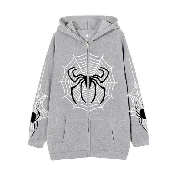 Hpapadks Hoodies for Men Halloween Retro Spider Web Print Full Zip Hoodies Pullover with Pocket Oversized Long Sleeve Hooded Jacket Sweatshirts for Men