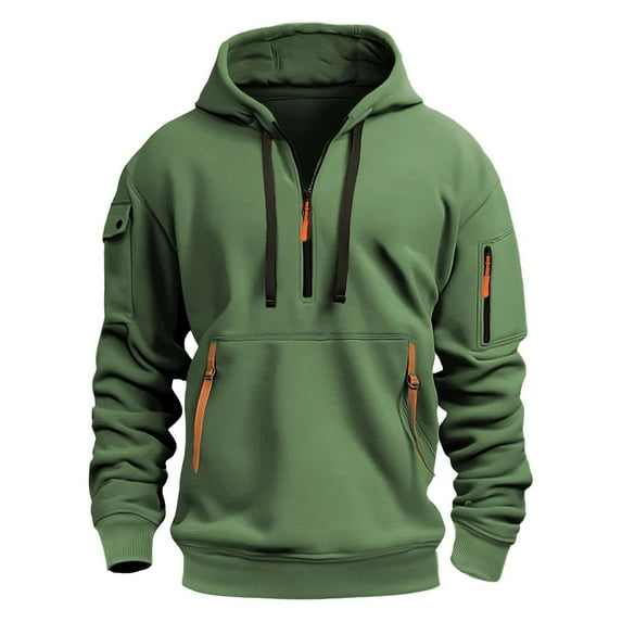 Hpapadks Hoodies Men Solid Half Zip Tapered Hoodies Pullover with Zippered Pocket Outdoor Design Hooded Sweatshirts for Men