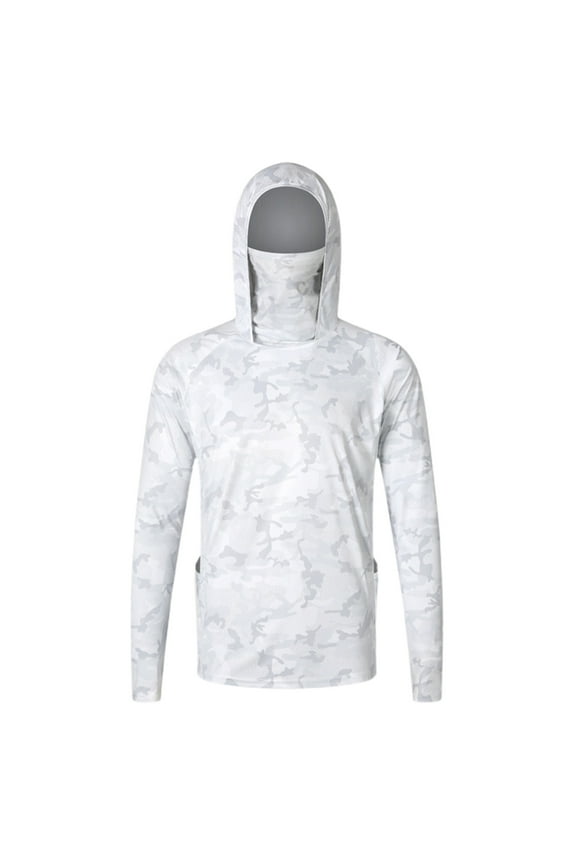 Hoodies Men Sun Protection Camo Hoodies Pullover with Face Mask Lightweight Breathable Uv Blocking Outdoor Hiking Fishing Gear Mens Sweatshirts