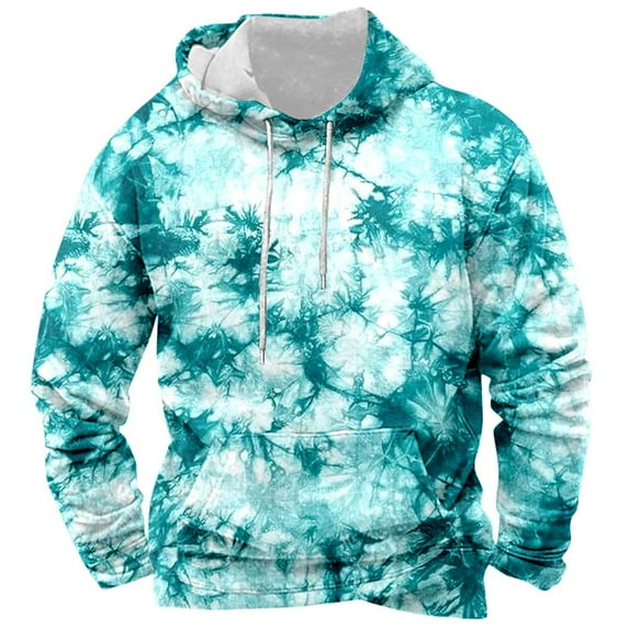 Hpapadks Hoodies for Men Athleisure Drawstring Hoodies Pullover with Pocket Lightweight Long Sleeve Tie Dye Print Mens Sweatshirts