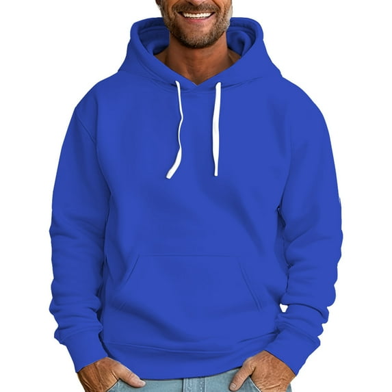 Hpapadks Hoodies for Men Autumn Winter Oversized Long Sleeve Solid Pocket Hooded Hoodie Coat Sweatshirts for Men Blue XL