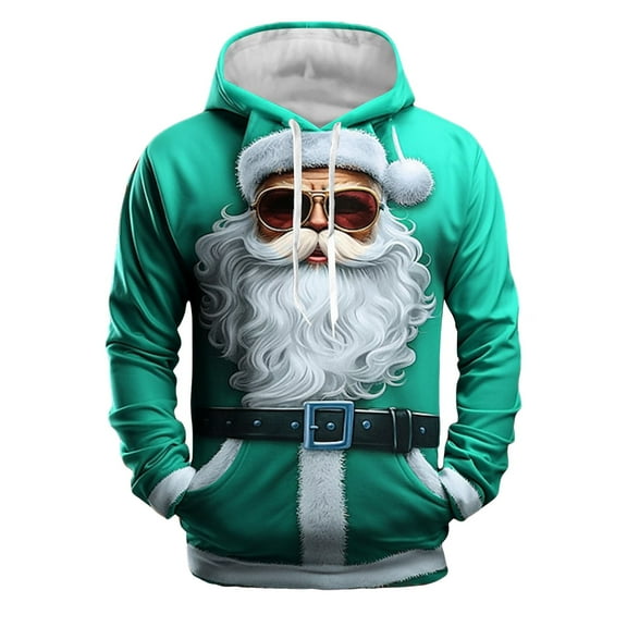 Hpapadks Hoodies for Men Graphic Christmas Cartoon 3D Santa Print Hoodies Pullover with Front Pocket Holiday Party Drawstring Hooded Mens Sweatshirts