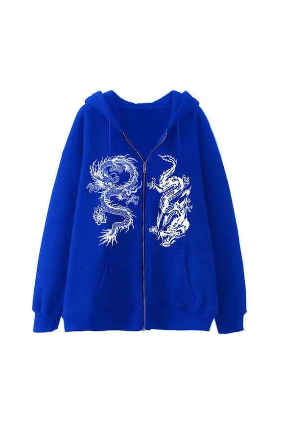 Hoodies for Men Graphic Oversized Full Zip Hoodies Pullover with Chinese Dragon Print Gothic Graphic Hooded Jacket Men's Sweatshirts