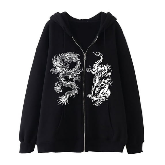 Hpapadks Hoodies for Men Graphic Oversized Full Zip Hoodies Pullover with Chinese Dragon Print Gothic Graphic Hooded Jacket Sweatshirts for Men