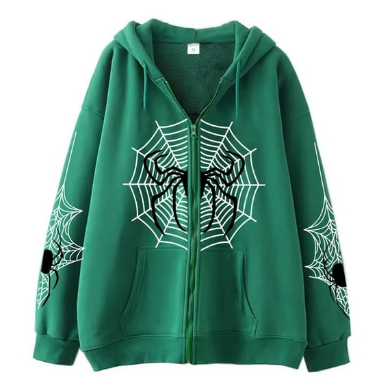 Hpapadks Hoodies for Men Halloween Retro Spider Web Print Full Zip Hoodies Pullover with Pocket Oversized Long Sleeve Hooded Jacket Mens Sweatshirts