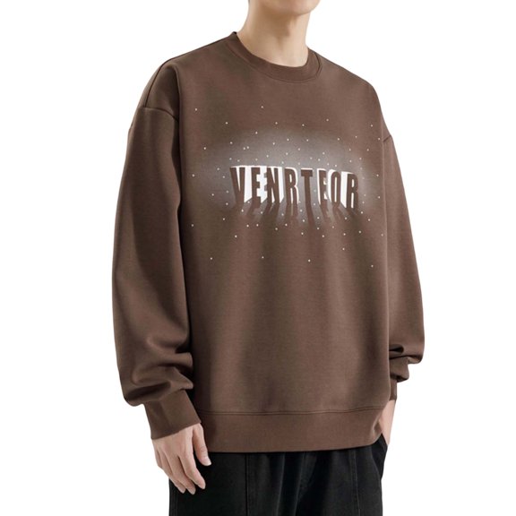 Hpapadks Hoodies for Men Long Sleeve Casual Style Graphic Print Round Neck Hoodless Sweatshirt Sweatshirts for Men Coffee XXL