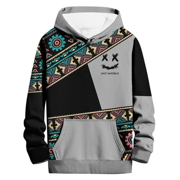 Hpapadks Hoodies for Men Vintage Patchwork Hoodies Pullover with Front Pocket Long Sleeve Drawstring Hooded Men's Sweatshirts