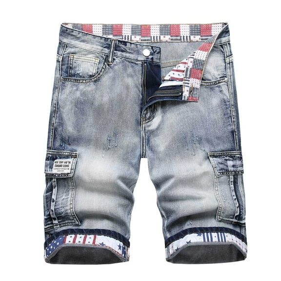 Hpapadks Jeans Shorts for Men Ripped Distressed Slim Fit Cargo Jeans Shorts Straight Leg Knee Length Casual Street Men Denim Shorts Light Blue L